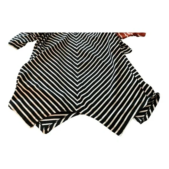 Anne Klein Sport tunic top, cotton, L, black and white stripe, assymetrical. - Picture 4 of 6